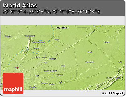 Physical 3D Map of the Area around 25° 51' 37" N, 75° 43' 29" E