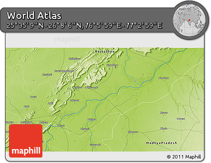 Physical 3D Map of the Area around 25° 51' 37" N, 76° 34' 29" E
