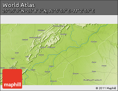 Physical 3D Map of the Area around 25° 51' 37" N, 76° 34' 29" E