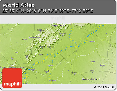 Physical 3D Map of the Area around 25° 51' 37" N, 76° 34' 29" E