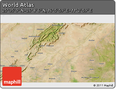 Satellite 3D Map of the Area around 25° 51' 37" N, 76° 34' 29" E