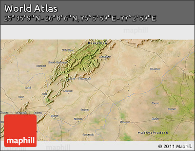 Satellite 3D Map of the Area around 25° 51' 37" N, 76° 34' 29" E