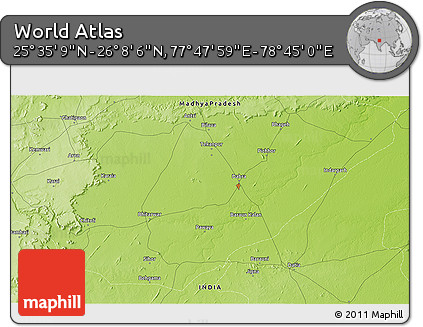 Physical 3D Map of the Area around 25° 51' 37" N, 78° 16' 30" E