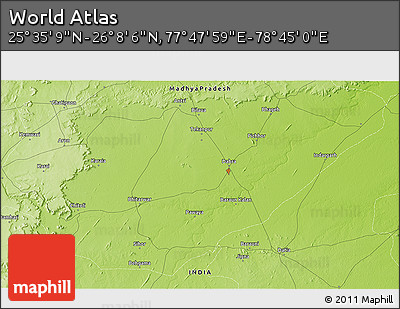 Physical 3D Map of the Area around 25° 51' 37" N, 78° 16' 30" E