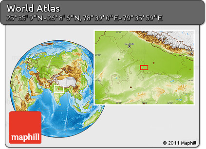 Physical Location Map of the Area around 25° 51' 37" N, 79° 7' 30" E