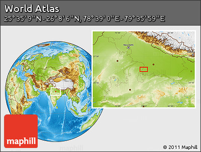 Physical Location Map of the Area around 25° 51' 37" N, 79° 7' 30" E