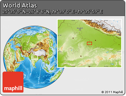 Physical Location Map of the Area around 25° 51' 37" N, 79° 7' 30" E