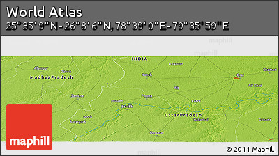 Physical Panoramic Map of the Area around 25° 51' 37" N, 79° 7' 30" E
