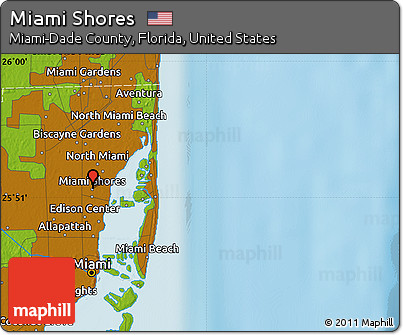 Physical Map of Miami Shores