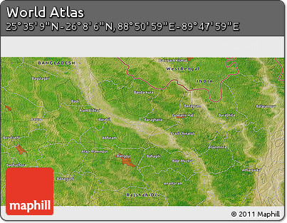 Satellite 3D Map of the Area around 25° 51' 37" N, 89° 19' 29" E