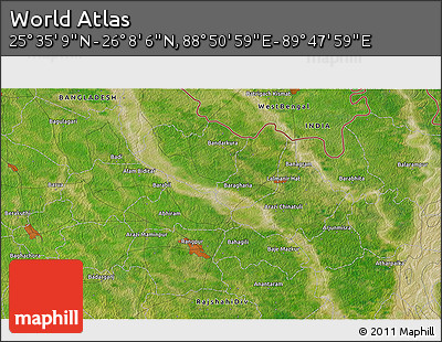 Satellite 3D Map of the Area around 25° 51' 37" N, 89° 19' 29" E