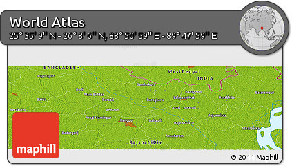 Physical Panoramic Map of the Area around 25° 51' 37" N, 89° 19' 29" E