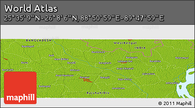 Physical Panoramic Map of the Area around 25° 51' 37" N, 89° 19' 29" E