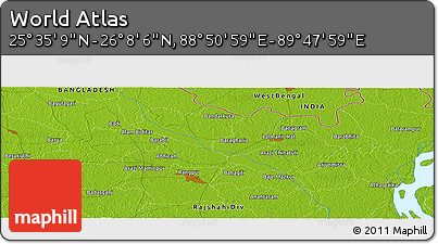 Physical Panoramic Map of the Area around 25° 51' 37" N, 89° 19' 29" E