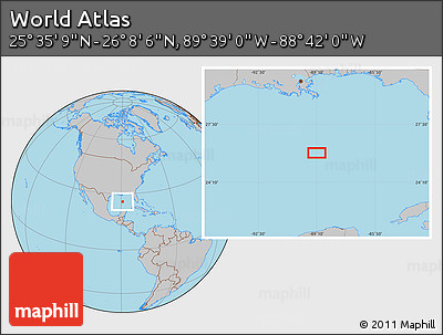 Gray Location Map of the Area around 25° 51' 37" N, 89° 10' 30" W
