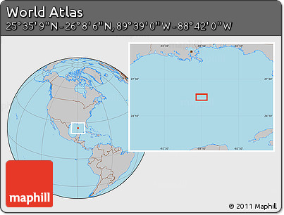 Gray Location Map of the Area around 25° 51' 37" N, 89° 10' 30" W
