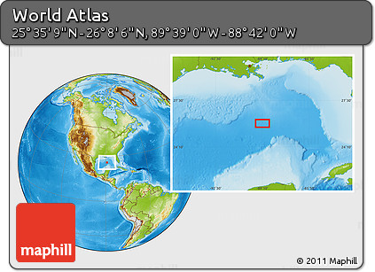 Physical Location Map of the Area around 25° 51' 37" N, 89° 10' 30" W