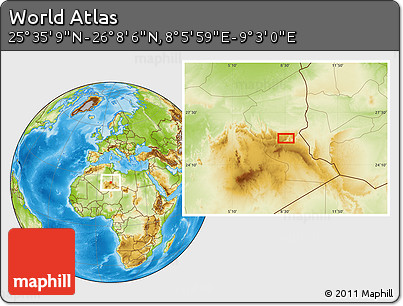 Physical Location Map of the Area around 25° 51' 37" N, 8° 34' 29" E