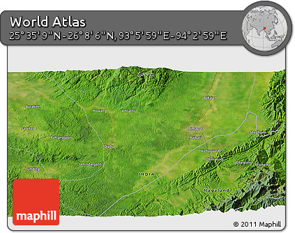 Satellite 3D Map of the Area around 25° 51' 37" N, 93° 34' 29" E