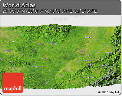 Satellite 3D Map of the Area around 25° 51' 37" N, 93° 34' 29" E
