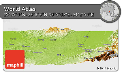 Physical Panoramic Map of the Area around 25° 51' 37" N, 93° 34' 29" E