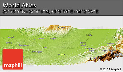 Physical Panoramic Map of the Area around 25° 51' 37" N, 93° 34' 29" E