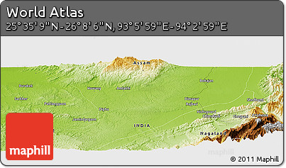 Physical Panoramic Map of the Area around 25° 51' 37" N, 93° 34' 29" E