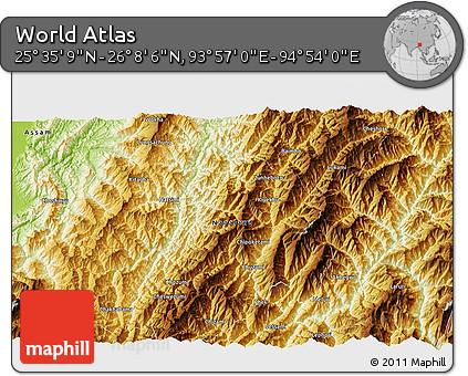 Physical 3D Map of the Area around 25° 51' 37" N, 94° 25' 30" E