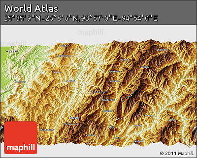 Physical 3D Map of the Area around 25° 51' 37" N, 94° 25' 30" E