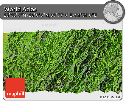 Satellite 3D Map of the Area around 25° 51' 37" N, 94° 25' 30" E