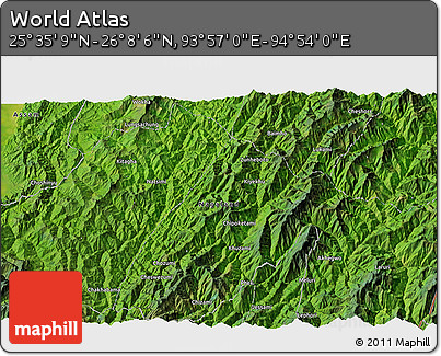 Satellite 3D Map of the Area around 25° 51' 37" N, 94° 25' 30" E