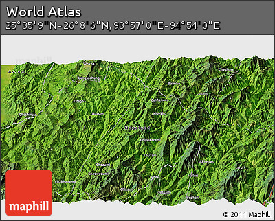 Satellite 3D Map of the Area around 25° 51' 37" N, 94° 25' 30" E