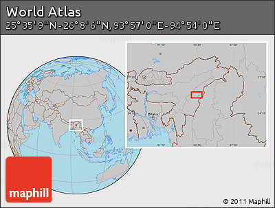 Gray Location Map of the Area around 25° 51' 37" N, 94° 25' 30" E