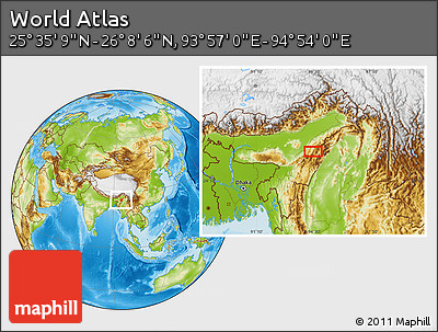 Physical Location Map of the Area around 25° 51' 37" N, 94° 25' 30" E