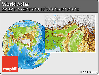 Physical Location Map of the Area around 25° 51' 37" N, 94° 25' 30" E