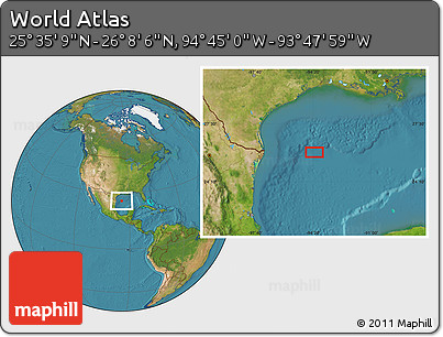 Satellite Location Map of the Area around 25° 51' 37" N, 94° 16' 30" W