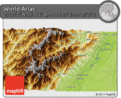 Physical 3D Map of the Area around 25° 51' 37" N, 95° 16' 30" E