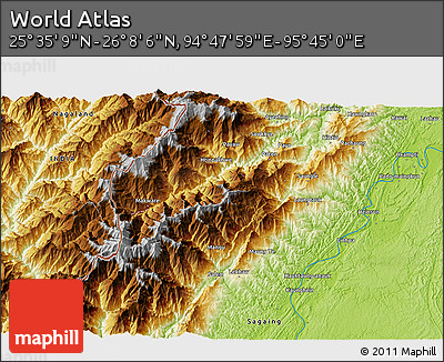 Physical 3D Map of the Area around 25° 51' 37" N, 95° 16' 30" E