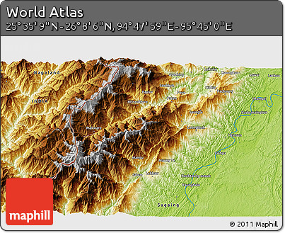 Physical 3D Map of the Area around 25° 51' 37" N, 95° 16' 30" E