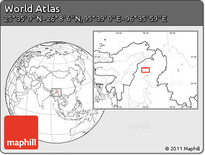 Blank Location Map of the Area around 25° 51' 37" N, 96° 7' 30" E