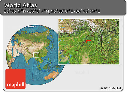 Satellite Location Map of the Area around 25° 51' 37" N, 96° 7' 30" E