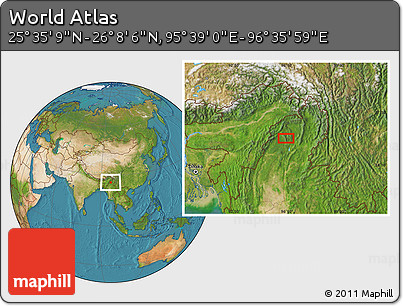 Satellite Location Map of the Area around 25° 51' 37" N, 96° 7' 30" E