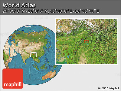 Satellite Location Map of the Area around 25° 51' 37" N, 96° 7' 30" E