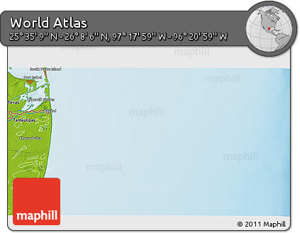 Physical 3D Map of the Area around 25° 51' 37" N, 96° 49' 29" W