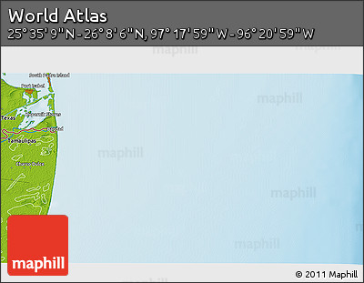 Physical 3D Map of the Area around 25° 51' 37" N, 96° 49' 29" W