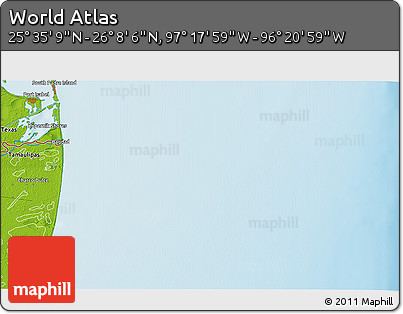Physical 3D Map of the Area around 25° 51' 37" N, 96° 49' 29" W