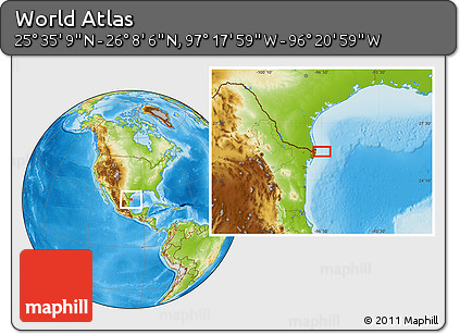 Physical Location Map of the Area around 25° 51' 37" N, 96° 49' 29" W