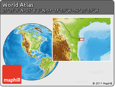 Physical Location Map of the Area around 25° 51' 37" N, 96° 49' 29" W