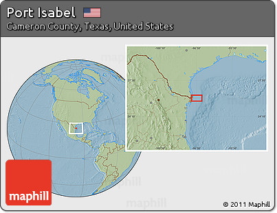 Savanna Style Location Map of Port Isabel, hill shading