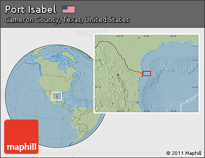Savanna Style Location Map of Port Isabel, hill shading
